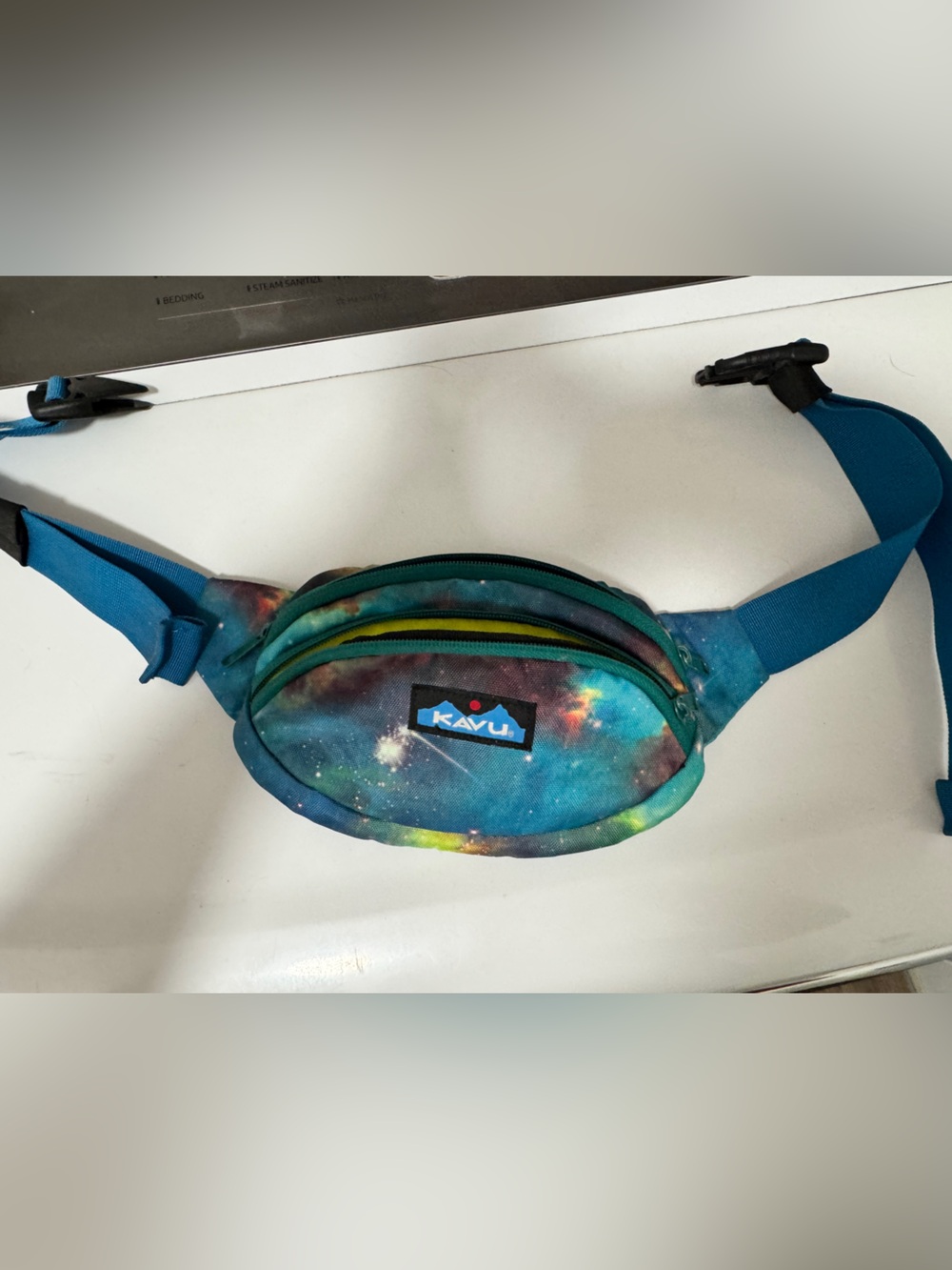 Kavu Galaxy Print Waist Pack - Teal Strap with Green Zipper Accent